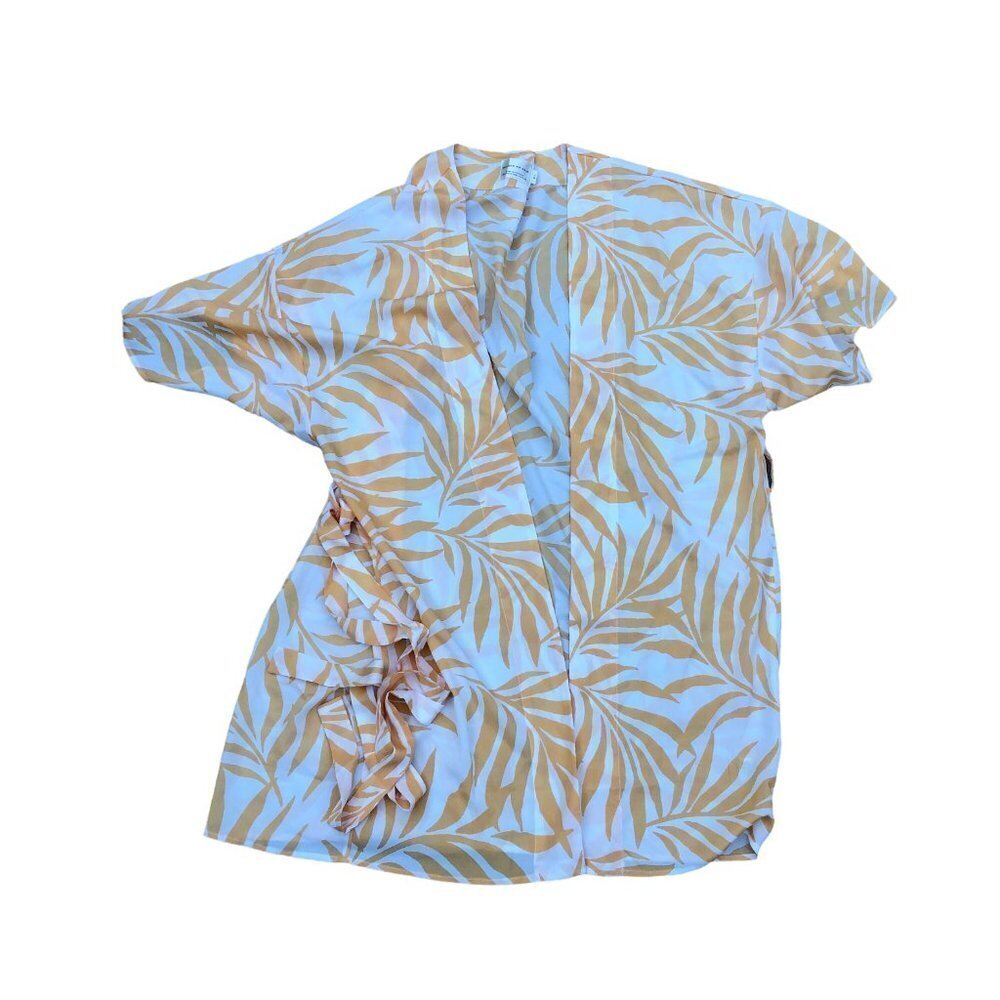 MAISON DU SOIR Magnolia Luxe Palm Print Kimono Robe M/L Women's Yellow Make Up﻿﻿